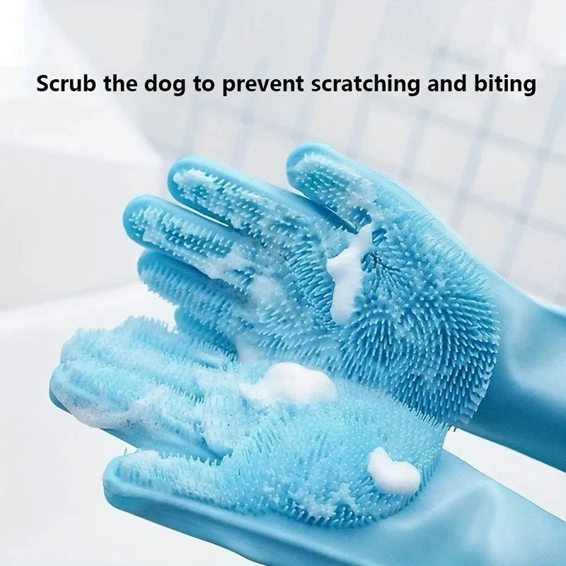 Pet Grooming Cleaning Gloves Dog Cat Bathing Shampoo Glove Scrubber Magic Dishwashing Cleanner Sponge Silicon Hair Removal Glove