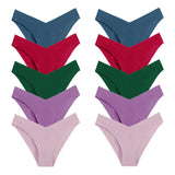 WarmSteps – Kit com 10 calcinhas femininas sem costura, em tecido "seda gelada" (ice silk), modelo com corte em V, tamanhos XS a L.