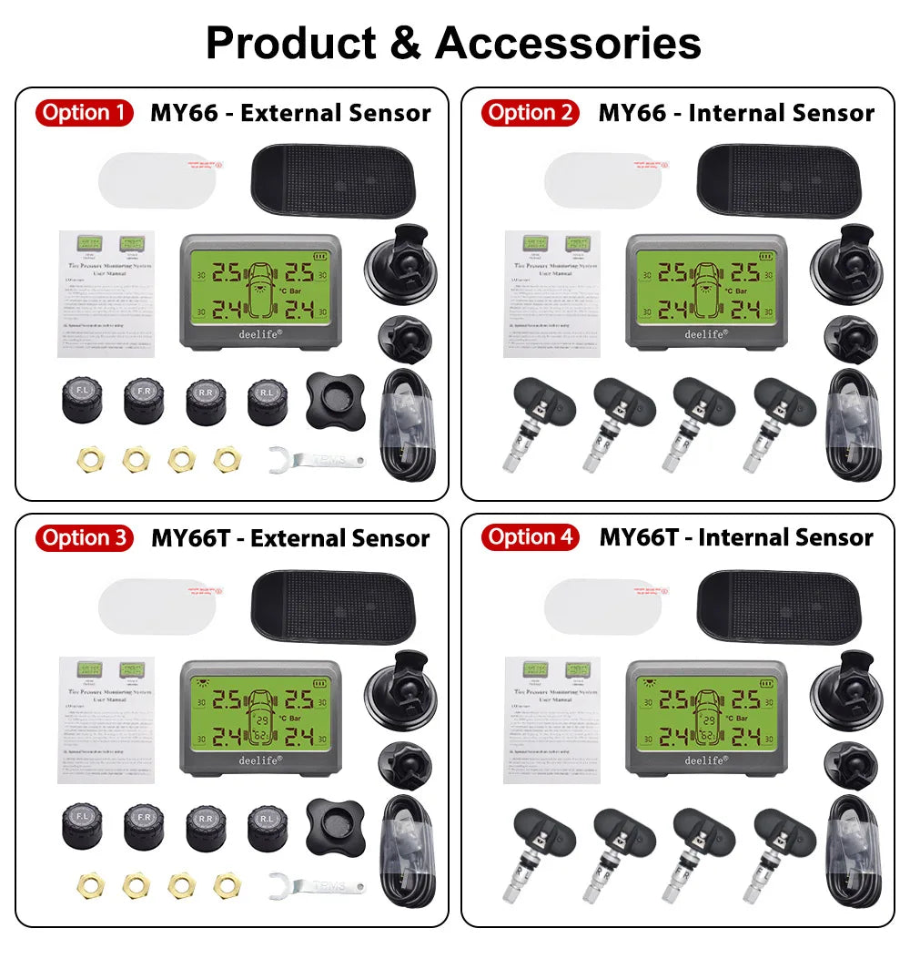 Deelife Car Tire Pressure Monitoring System Solar TPMS Tire Pressure Monitor Tire Pressure Control System
