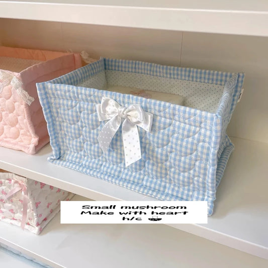 Square Storage Basket Lace Flower Desktop Organizer Storage Basket Korean Quilted Storage Basket Cute Storage Frame Home Decorat