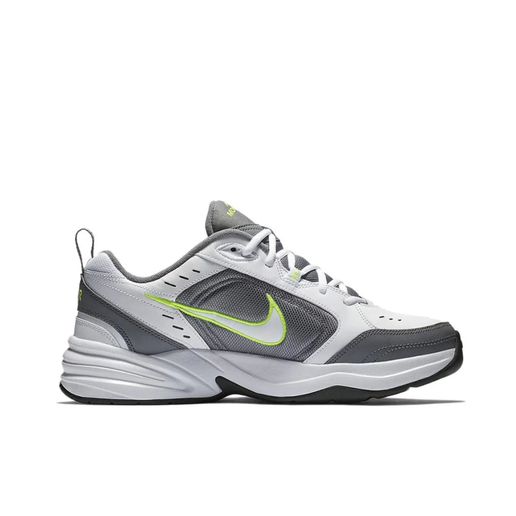 Zapatillas Nike Air Monarch 4 Low para hombre y mujer, clásicas, retro, informales, cómodas y acolchadas, blancas y plateadas.