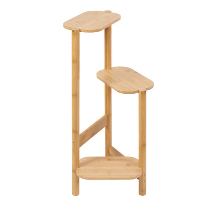 Macetero esquinero alto de bambú de 3 niveles para macetas, soporte de almacenamiento para balcón, jardín y patio.
