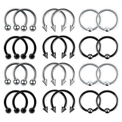24 anéis de piercing de aço inoxidável multiuso 16G - aros de ferradura hipoalergênicos para nariz, cartilagem e muito mais