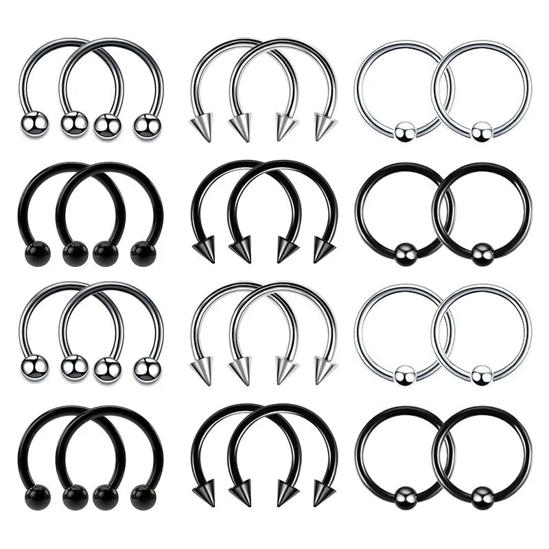 24 anéis de piercing de aço inoxidável multiuso 16G - aros de ferradura hipoalergênicos para nariz, cartilagem e muito mais