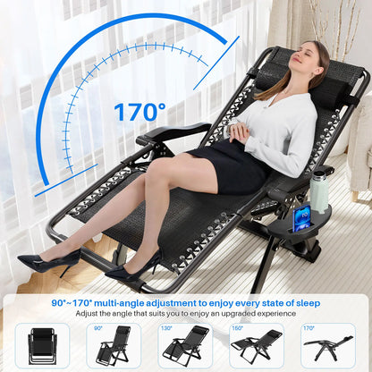 Outdoor Garden Sunloungers Folding Chair with Cup Holder and Headrest Pillow Lounge Chair Folding Patio Recliner Support 150kg