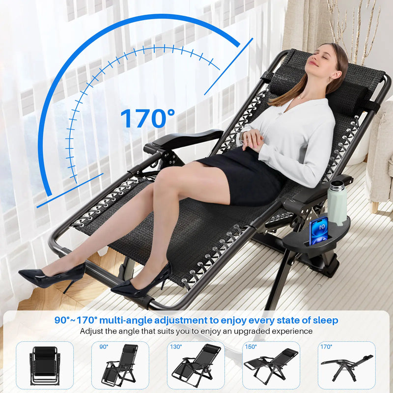 Outdoor Garden Sunloungers Folding Chair with Cup Holder and Headrest Pillow Lounge Chair Folding Patio Recliner Support 150kg