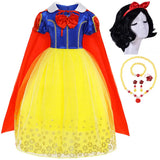 Girl Cosplay Snow White Princess Dress Yellow Luxury Lace Costume With Cloak Holiday Birthday Party Apple Accessories 2-10Y