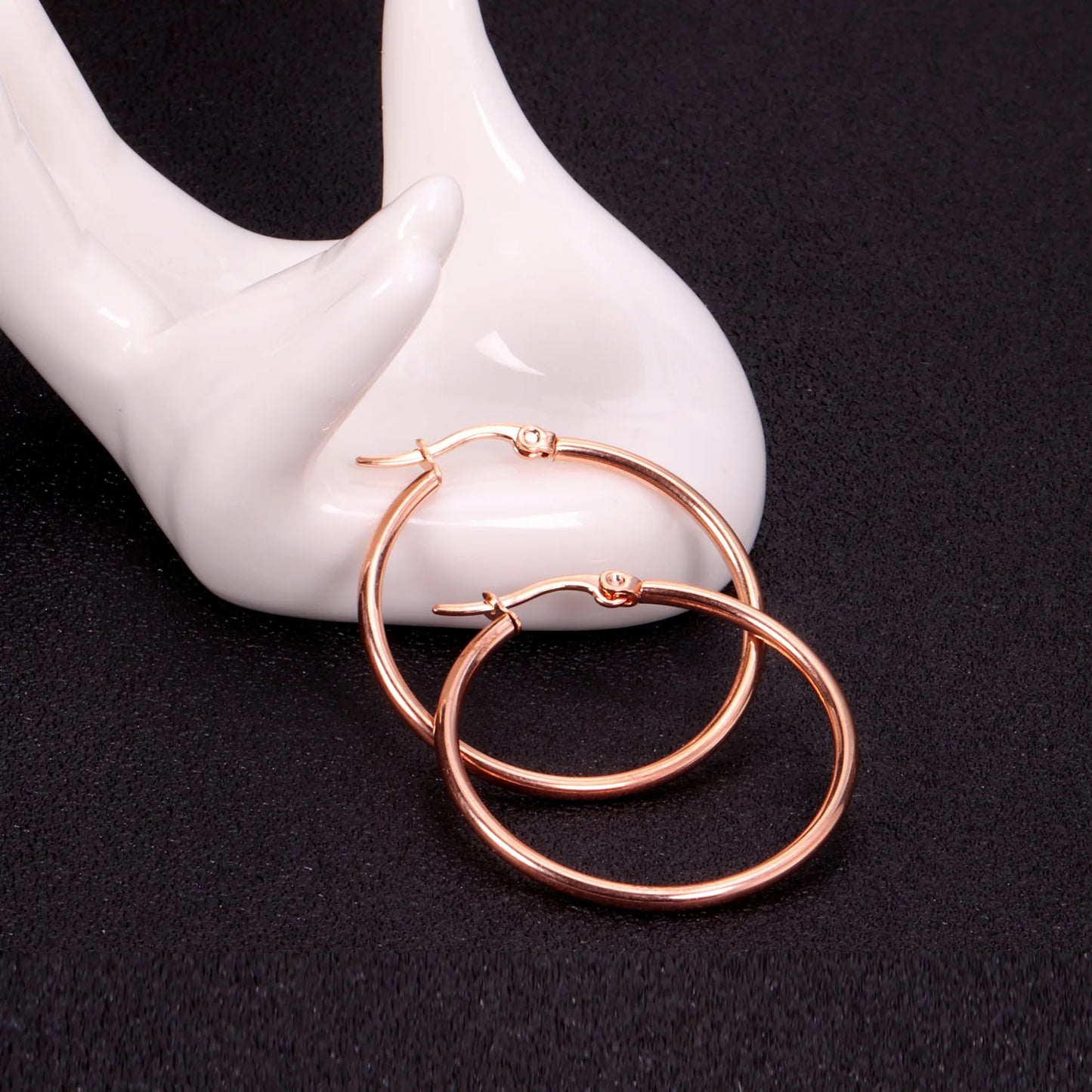 Luxusteel 10mm-65mm clássico aros de aço inoxidável para mulheres meninas cor ouro rosa grande círculo redondo brincos sem desbotamento anti-alergia