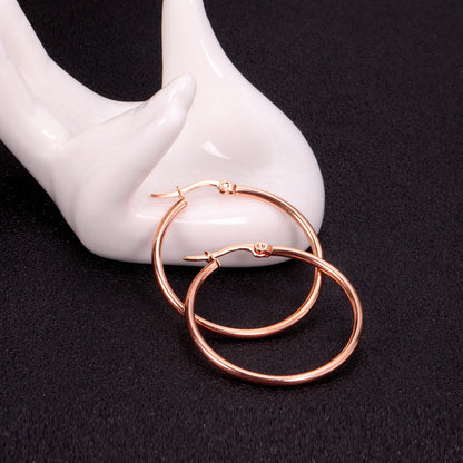Luxusteel 10mm-65mm clássico aros de aço inoxidável para mulheres meninas cor ouro rosa grande círculo redondo brincos sem desbotamento anti-alergia