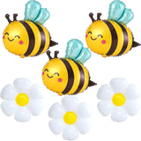 Bee and Daisy Flower Balloon, Bumblebee Aluminum Foil, Polyester Film, Suitable for Bee Theme, Birthday Party Supplies, Baby Shower Decoration, 6 pcs 
