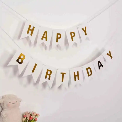 Happy Birthday in English Gold Plated Swallowtail Flag Decoration Banner Party Supplies