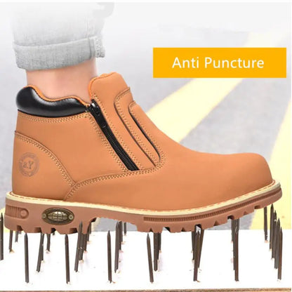 Zapatos de trabajo para hombre, zapatos de seguridad impermeables, botas de cuero antichispas para hombre, zapatos de soldador antideslizantes y antiperforación para hombre, zapatos de trabajo negros.