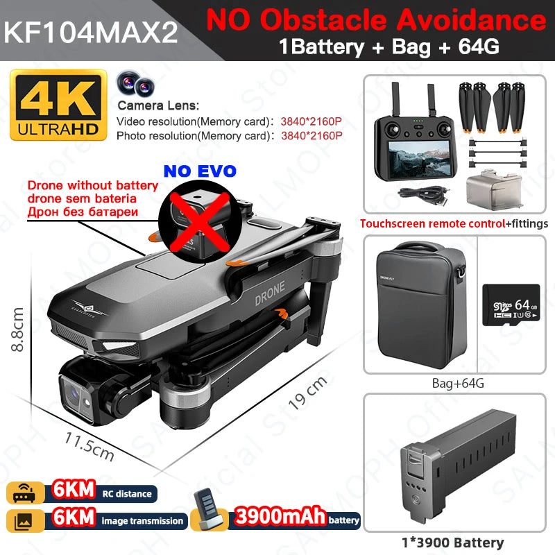 KF104 / KF104MAX2 Professional Drone With 4K Camera 3-Axis Gimbal WIFI 360 Obstacle Avoidance Touch Screen FPV Brushless RC Dron