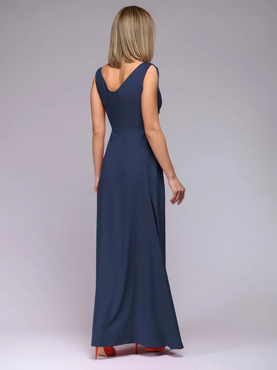 Women's 2025 Summer Solid Color Formal Dress - Sleeveless Evening Gown with Waist Accent, Elegant Floor Length Bridesmaid Dress
