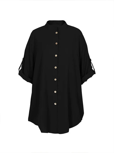 Vestido de mujer con cuello en V, botones, manga corta, peplum, cómodo, monocromático, talla grande, verano 2024, la mejor opción. 