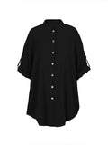 Vestido de mujer con cuello en V, botones, manga corta, peplum, cómodo, monocromático, talla grande, verano 2024, la mejor opción. 