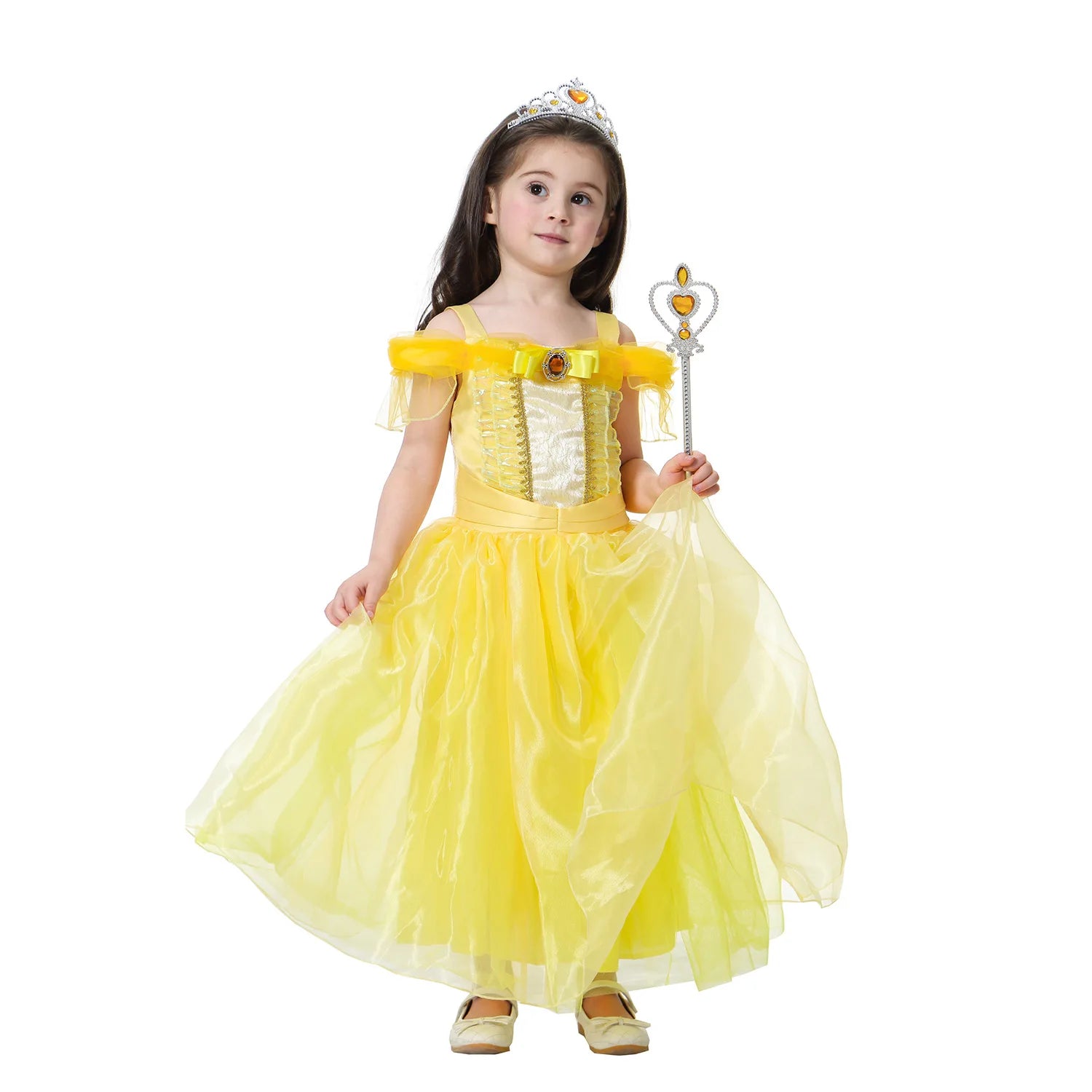 2025 Cosplay Belle Princess Dress Girls Dresses For Beauty and beast Party Clothing Magic stick crown Costume 3-12Y