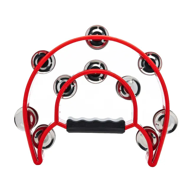 Cascabeles metálicos de doble hilera para fiestas, percusión manual, panderetas de media luna, instrumento musical, regalos para niños y adultos.