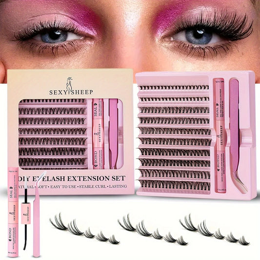 Kit de extensión de pestañas DIY, 200 piezas, con pinzas, pegamento para pestañas y aplicador, herramienta de maquillaje. 