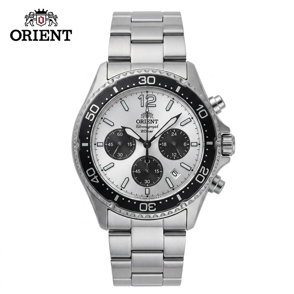 Relógio masculino cronógrafo solar diver em aço inox a prova de agua 200mm