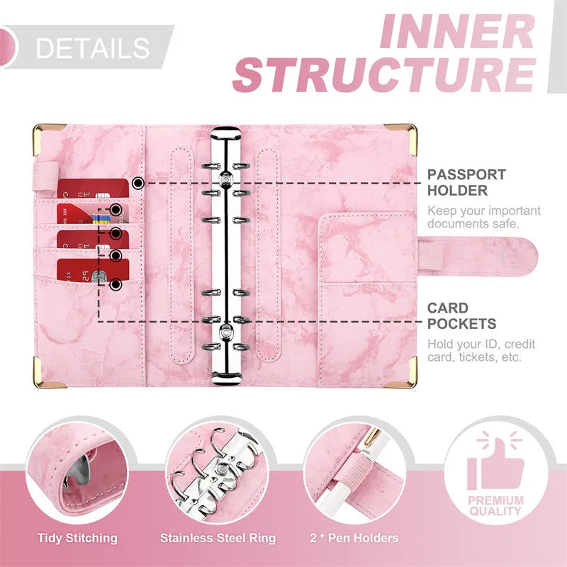 New A6 Budget Plan Notebook Cash Envelope Saving Money 6-Hole Binder for Financial Management A6 Loose-Leaf Notebook Binder