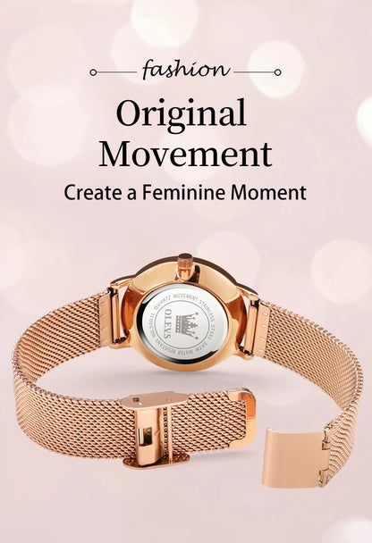 OLEVS Luxury Fashion Watch for Women Stainless Steel Waterproof Quartz Ladies Wristwatch Original Simple Elegant Women's Watches