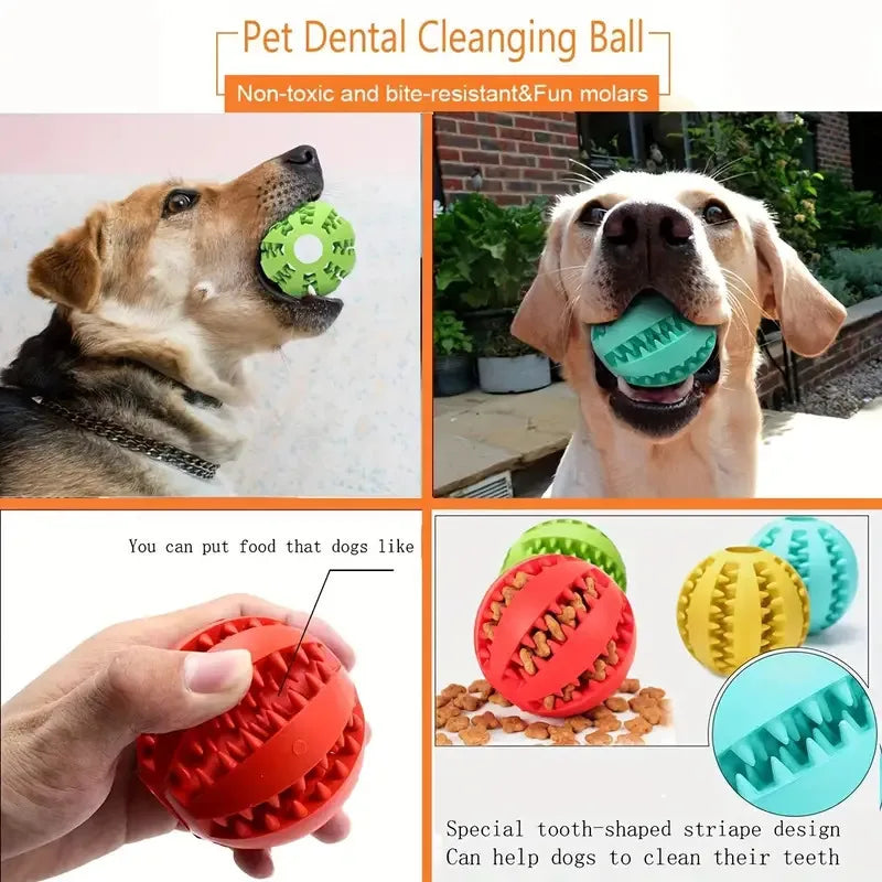 Dog Toy Ball That Leaks Food, Bouncy Rubber Ball for Dogs, Molar Chew Toy, Bite-Resistant Pet Teeth Cleaning Toy, Dog Accessories