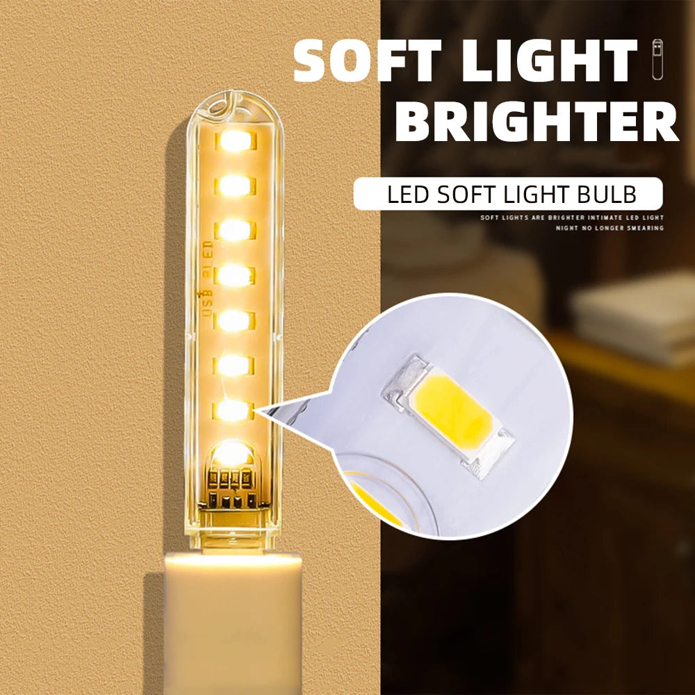 5pcs Portable USB Strip Light Mini Led Night Lights USB Plug Book Lamp Room Emergency Lighting for Power Bank Computer