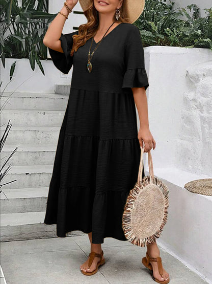 Multi Color v-Neck longo Swing Dress, Plus Size, Multi Color, Plus Size, Amazon, Europa e América, Novo, Primavera e Verão, 2022