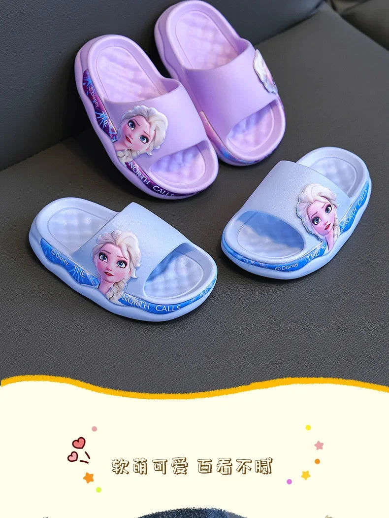 Sandalias y pantuflas de baño para niñas de Disney con diseño de princesa Elsa y suela suave antideslizantes de verano