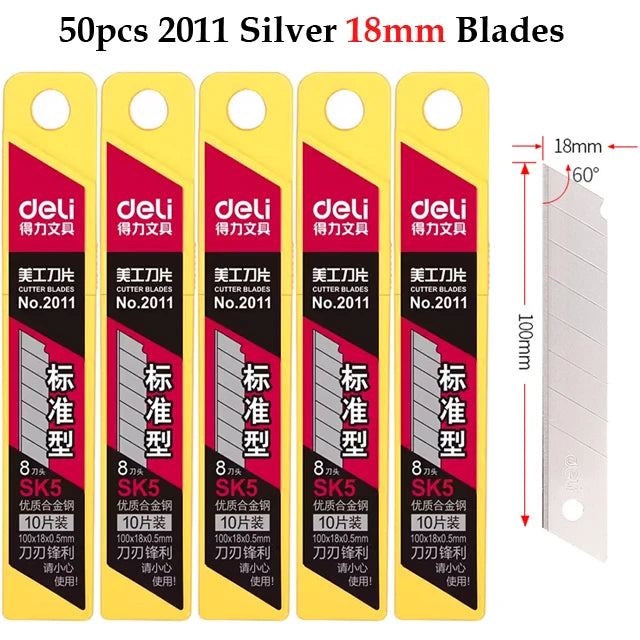 Deli 10pcs/box Knife Blade 9mm 18mm SK5 Metal Blades for Home School Supplies Art Craft Paper Box Cutting Utility Knife Tool