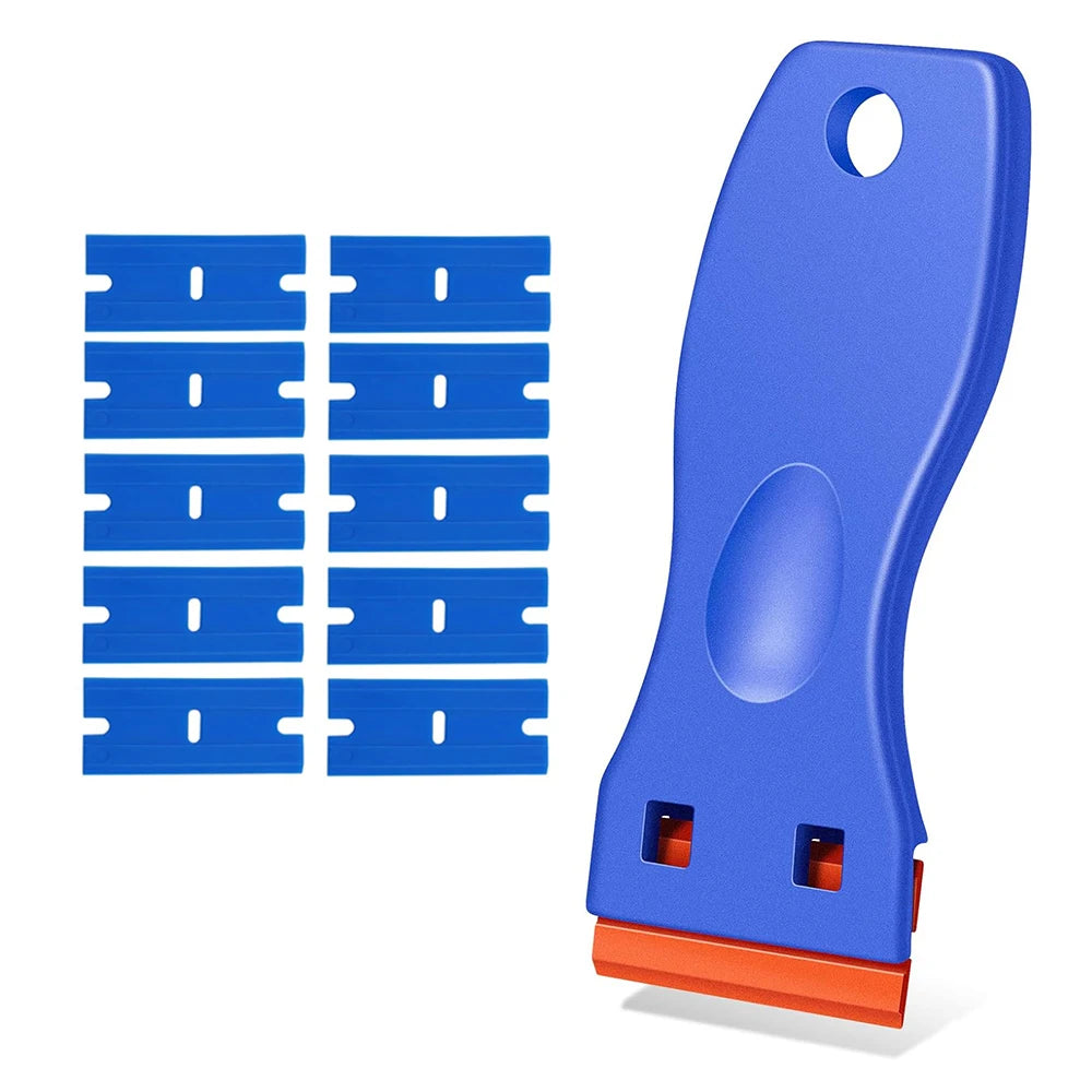 Raspador de cuchillas de afeitar de plástico con cuchillas de plástico, herramienta de limpieza para pisos, estufas, ventanas de automóviles y vidrios. 