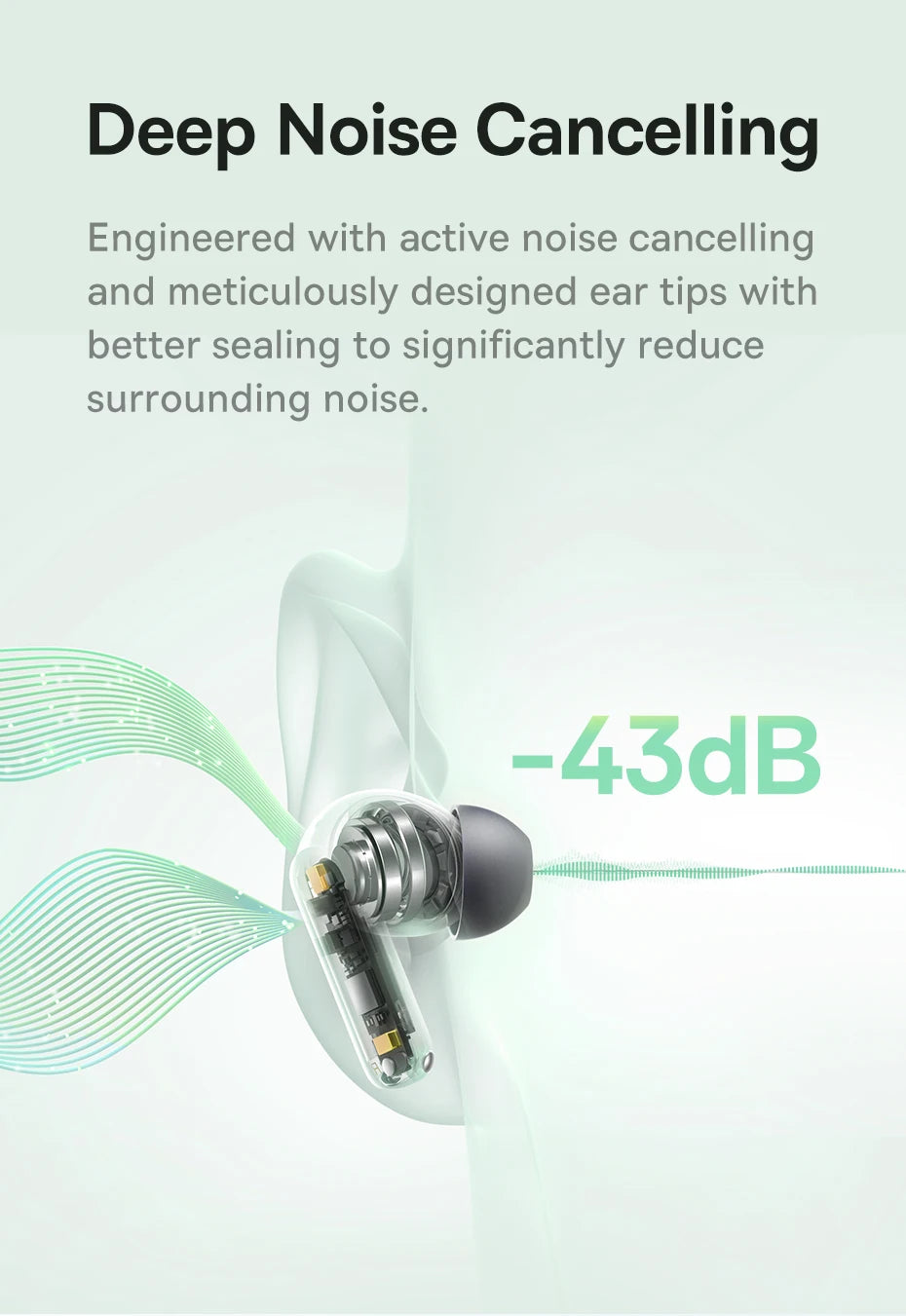 Fones de Ouvido True Wireless Baseus Bass EP10 NC – Cancelamento de Ruído ANC de -43dB, Bluetooth 6.0, Intra-auriculares, 4 Microfones com ENC