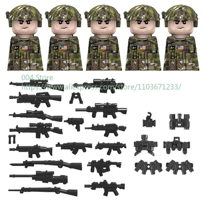Military Special Forces Action Figure Building Blocks Ghillie Suit Weapons Sniper SWAT Ghost KSK Police Bandit Boy Toy Gift F029