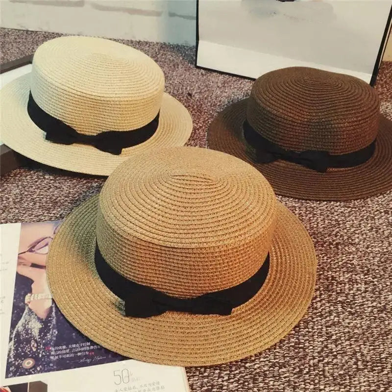 High Quality Flat Top Boater Sun Hat Straw Hat For Men & Women Summer Travel & Beach With Wide Brim UV Protection