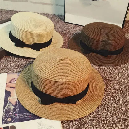 High Quality Flat Top Boater Sun Hat Straw Hat For Men & Women Summer Travel & Beach With Wide Brim UV Protection