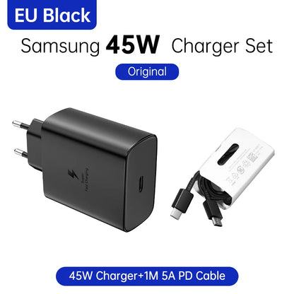 Cargador de pared Samsung PD de 45 W, carga superrápida, original de EE. UU., cable USB C a tipo C de 5 A, para Galaxy S25, S24, S23, S22 Ultra, A54, A53 y Note20.