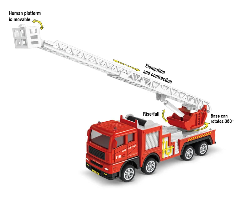 Children Fire Truck Pull Back Toys Fire Telescopic Ladder Truck Inertia Car Fire Rescue Water Tanker Model Boys Birthday Gift