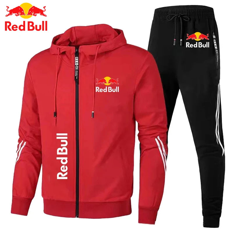 2025Red Bull Logo Men's Hoodie Set 2-piece New Red Bull Printed Jacket Men's Fashion Casual Simple Hoodie Stormtrooper Coat Red