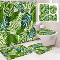 VIKAMA Tropical Plant Leaves Shower Curtain Set  Monstera Print Pattern Green Palm Leaf  Home Decor Bath Mat Toilet Lid Cover