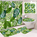 VIKAMA Tropical Plant Leaves Shower Curtain Set  Monstera Print Pattern Green Palm Leaf  Home Decor Bath Mat Toilet Lid Cover