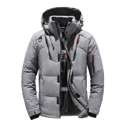 Chaqueta de plumón para hombre, abrigo de invierno de pato blanco, parka cálida y resistente al viento, para viajes y acampadas, nueva, gruesa, de color sólido, con capucha.