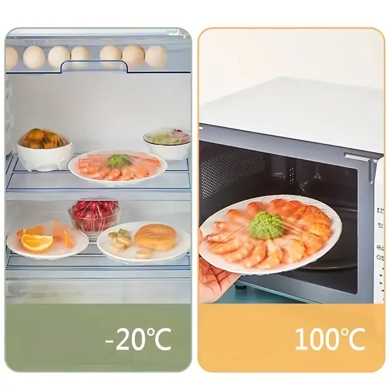 100 unidades de fundas desechables para alimentos, envoltura Saran, fundas para el intestino, bolsas de plástico de calidad alimentaria para mantener la frescura, accesorios de almacenamiento de cocina