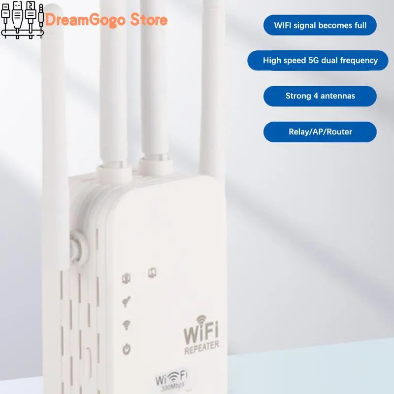 Repetidor WiFi de 300 Mbps, extensor WiFi inalámbrico, amplificador WiFi de 4 antenas, 5G, 2,4G, red de doble banda, enrutador de señal de largo alcance