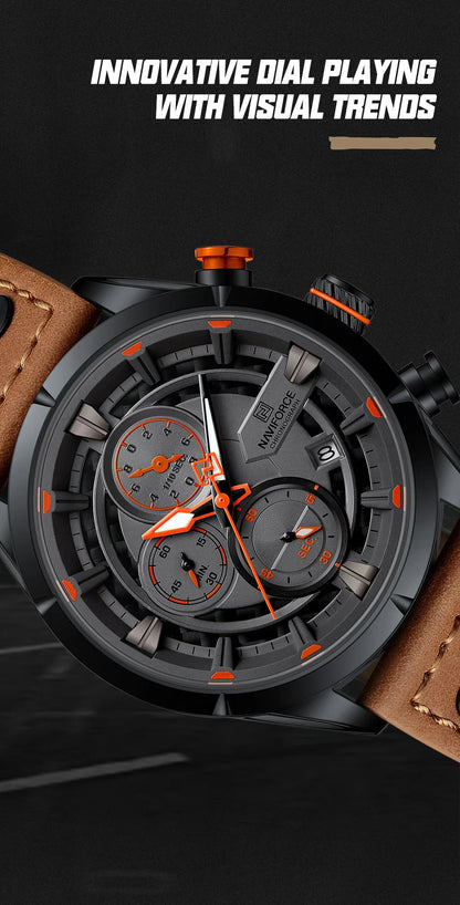 NAVIFORCE Men Casual Watch Fashion Luxury Waterproof Genuine Leather Strap Male Chronograph Quartz WristWatch Relogio Masculino