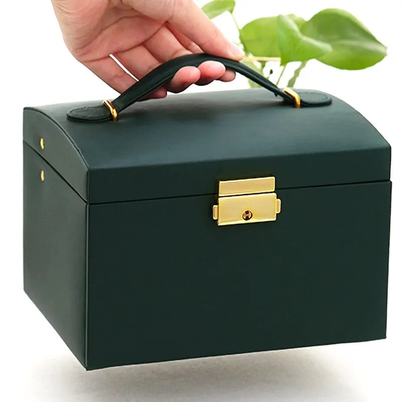 1 Uds. Caja de joyería multifuncional de tres capas de cuero estilo cajón, pendientes, cerradura, caja de joyería