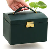 1 Uds. Caja de joyería multifuncional de tres capas de cuero estilo cajón, pendientes, cerradura, caja de joyería