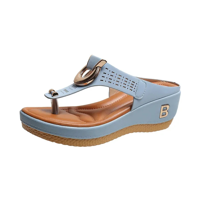 Women New Summer Sandals Open Toe Beach Shoes Flip Flops Wedges Comfortable Slippers Cute Sandals  Femme Plu Size 35~43