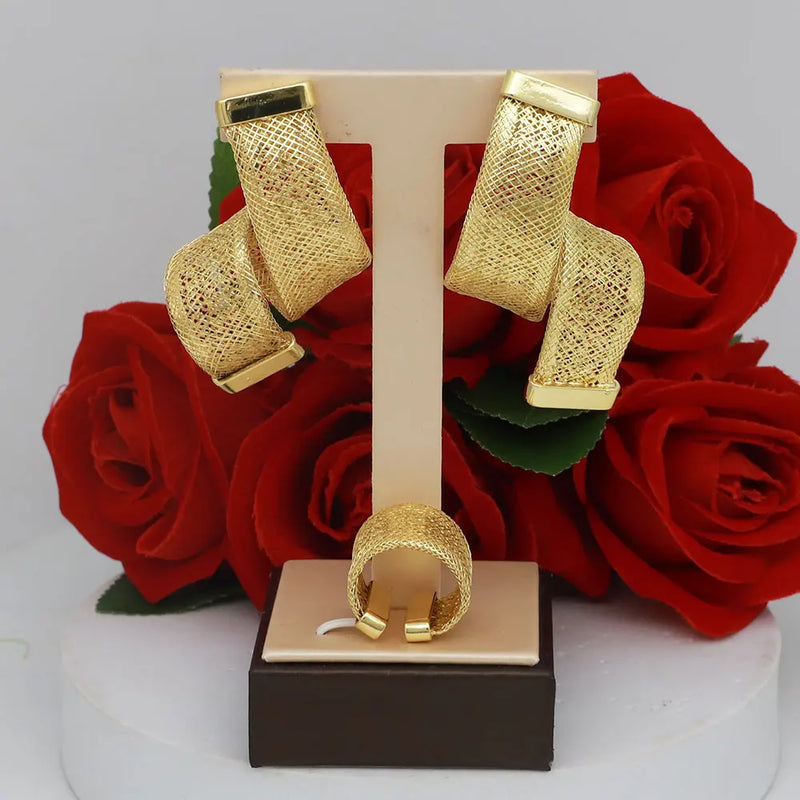 Women's Jewelry Sets Gold Plated Sprial Necklaces Simple Earrings Italian Fashion Rings Bracelets Wedding Accessories