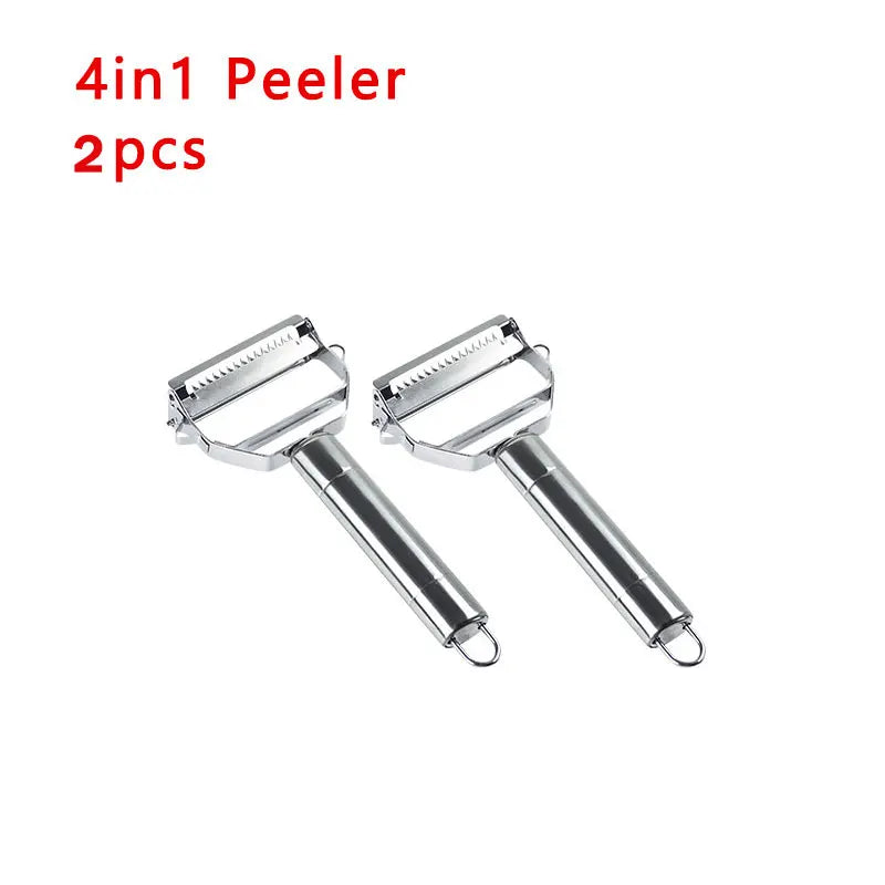 4in1 Vegetable Peeler Stainless Steel Melon Planer Multiple-Function Double-Head Peeler Household Kitchen Cucumber Slicer Tool